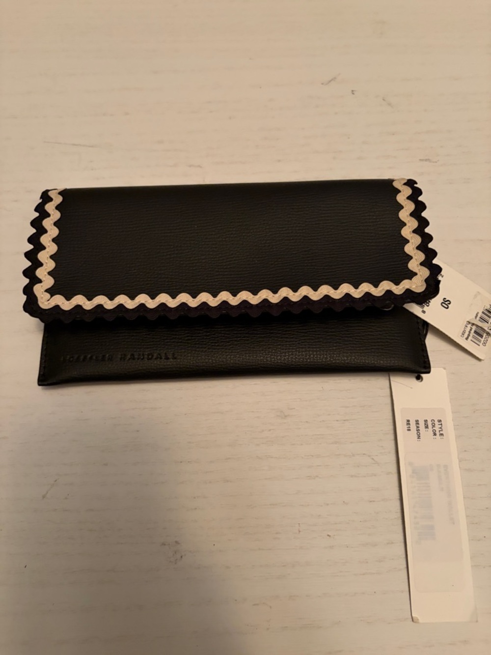 Loeffler Randall Black Foldover Wallet with Cream Scallop Trim